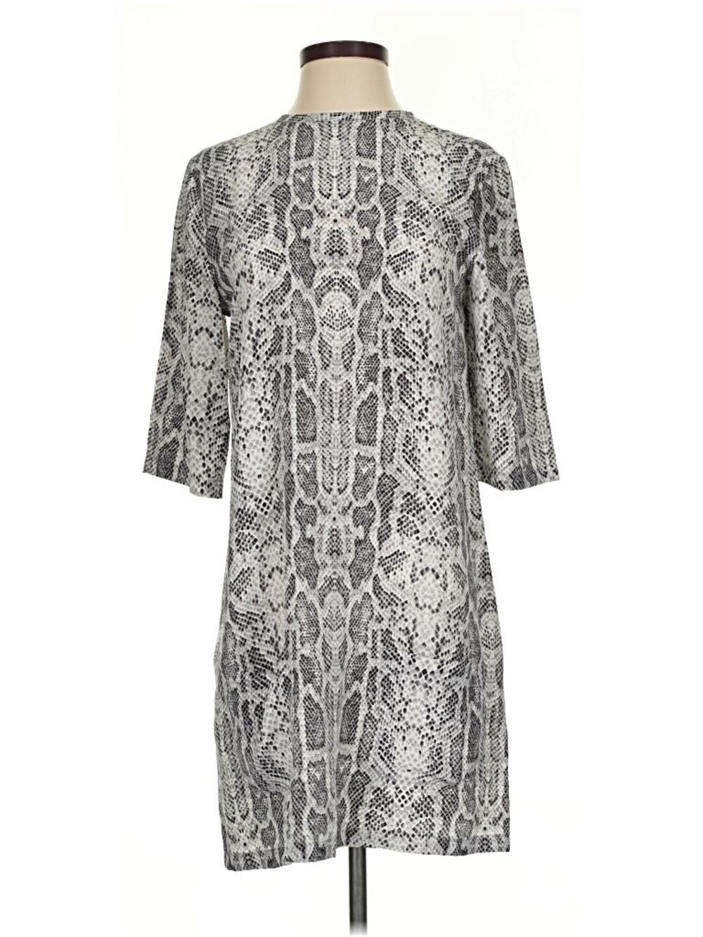Equipment Femme Silk Dress 3/4 Sleeves Keyhole Back Snake Print Gray Size XS